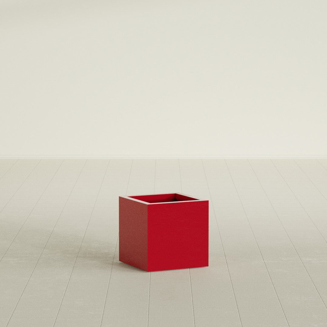 Montroy Cube Planter in Gloss Red, 16", shown empty