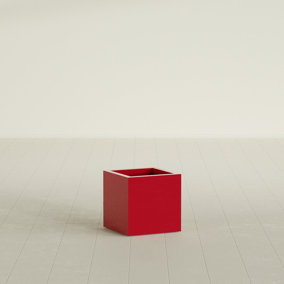 Montroy Cube Planter in Gloss Red, 16", shown empty