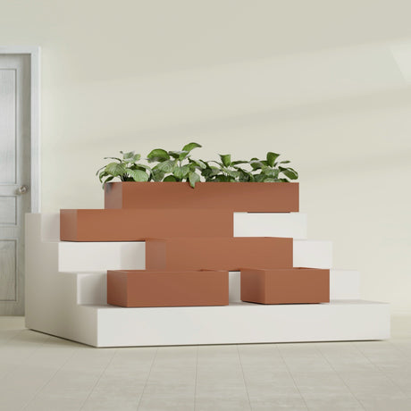 Antwerp Rectangular fiberglass planter in Matte Terra Cotta, size range, in a sunlit interior