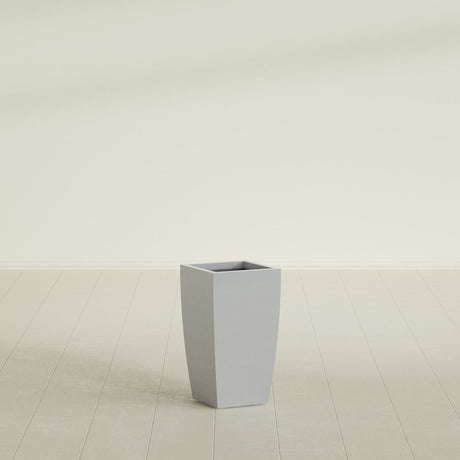 Toulan Tapered Square Planter in Metallic Silver, 12"W × 22"H, shown empty
