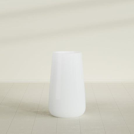 Saigon Tapered Round Planter in Matte Bright White, 19"D × 42"H, shown empty