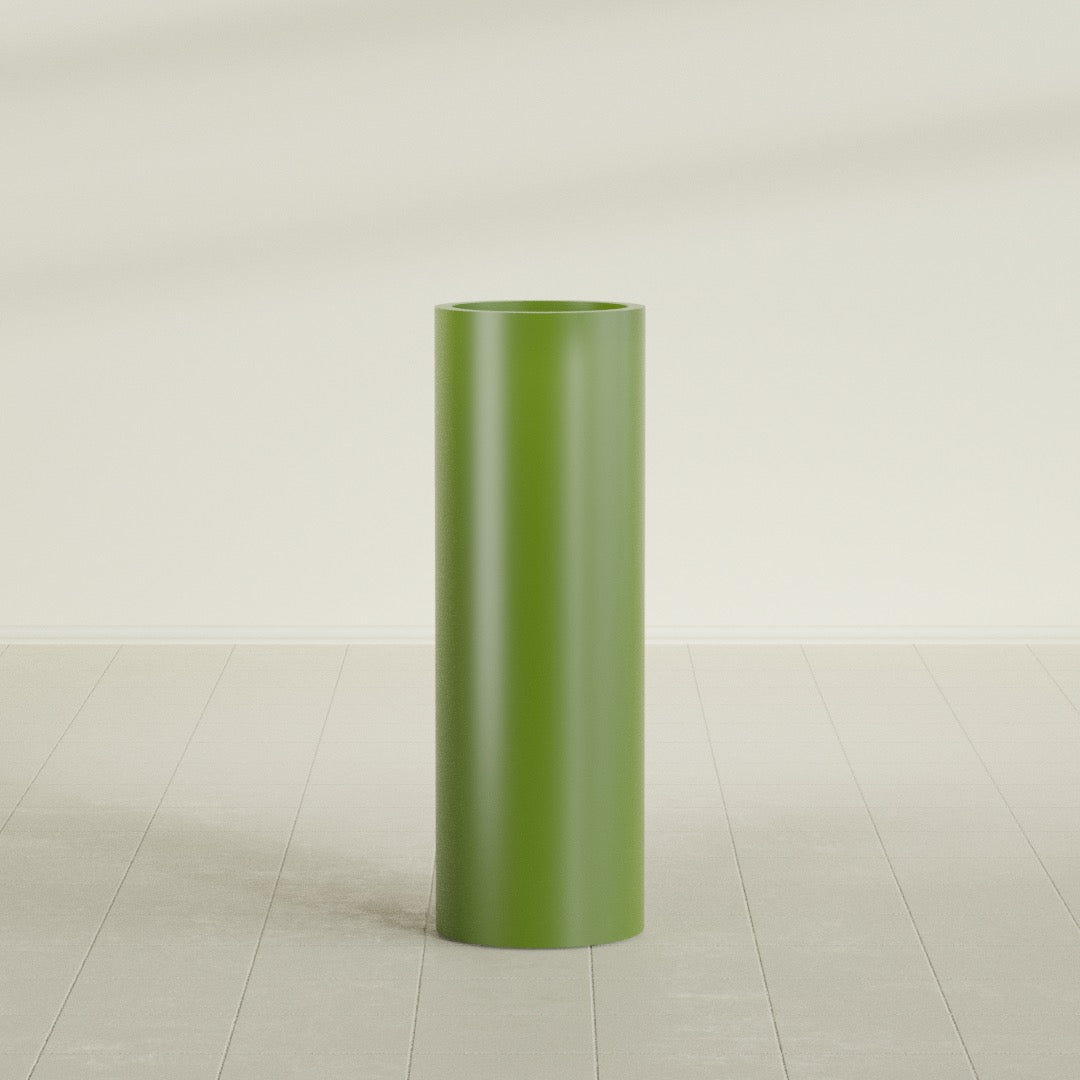 Corry Cylinder Planter in Satin Green, 12"D × 36"H, shown empty