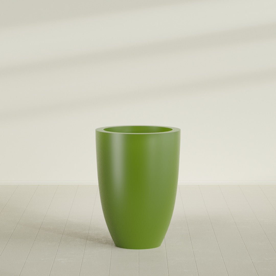Brannan Tapered Round Planter in Satin Green, 30"D × 41"H, shown empty