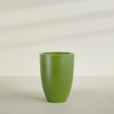Brannan Tapered Round Planter in Satin Green, 30"D × 41"H, shown empty