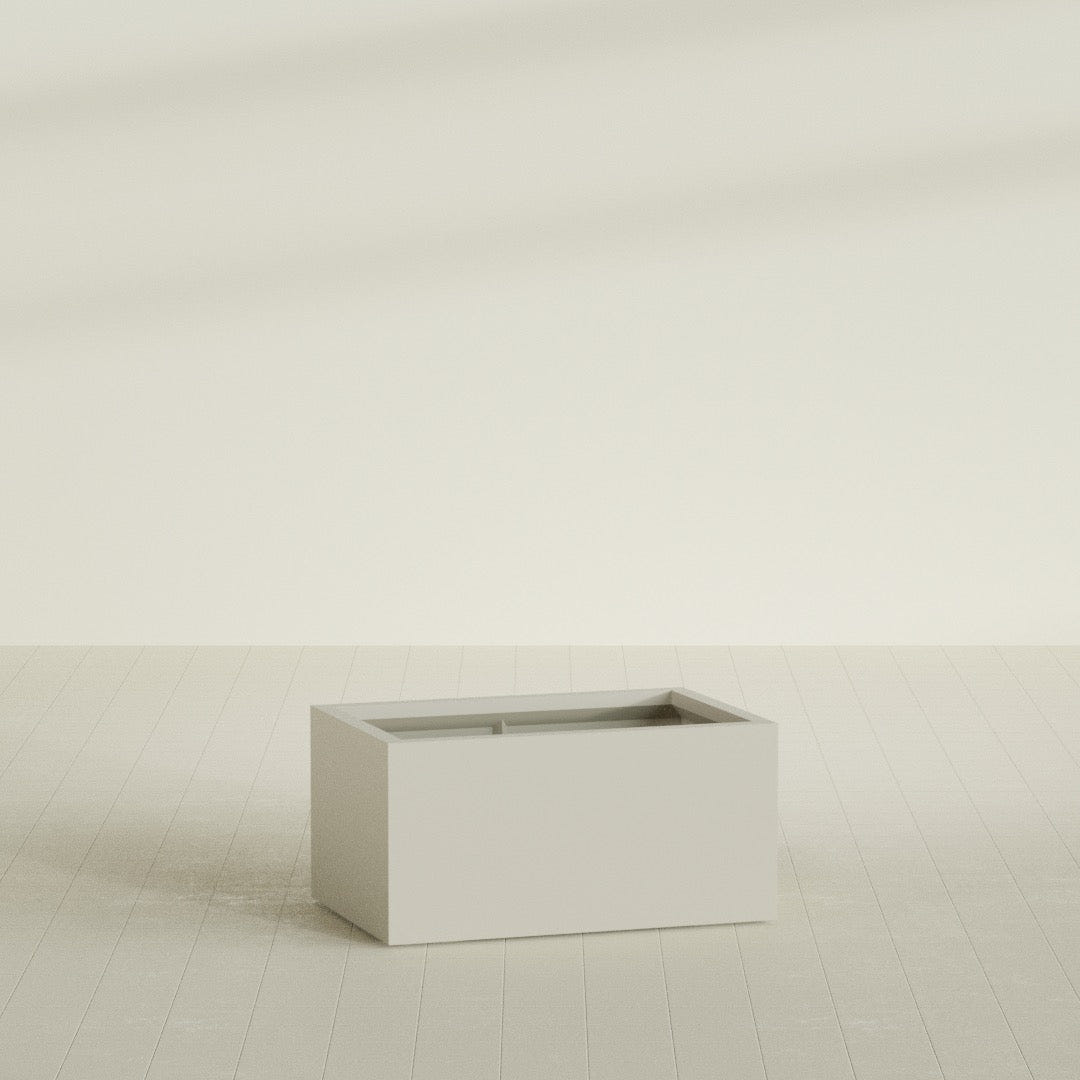 Torino Wide Rectangular Planter in Satin Beige, 36"L × 24"D × 18"H, shown empty