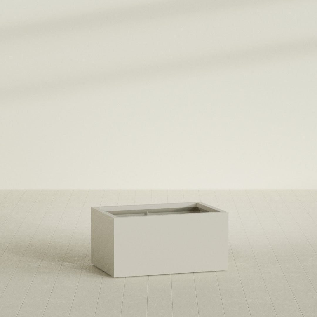 Torino Wide Rectangular Planter in Satin Beige, 36"L × 24"D × 18"H, shown empty