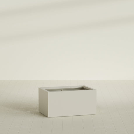 Torino Wide Rectangular Planter in Satin Beige, 36"L × 24"D × 18"H, shown empty
