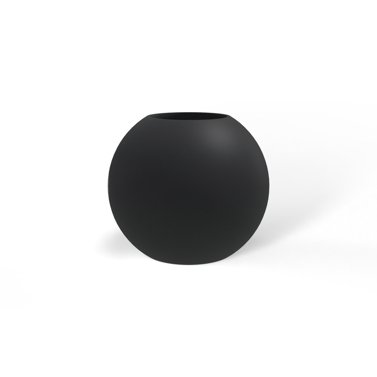 Globe round sphere fiberglass planter in matte charcoal