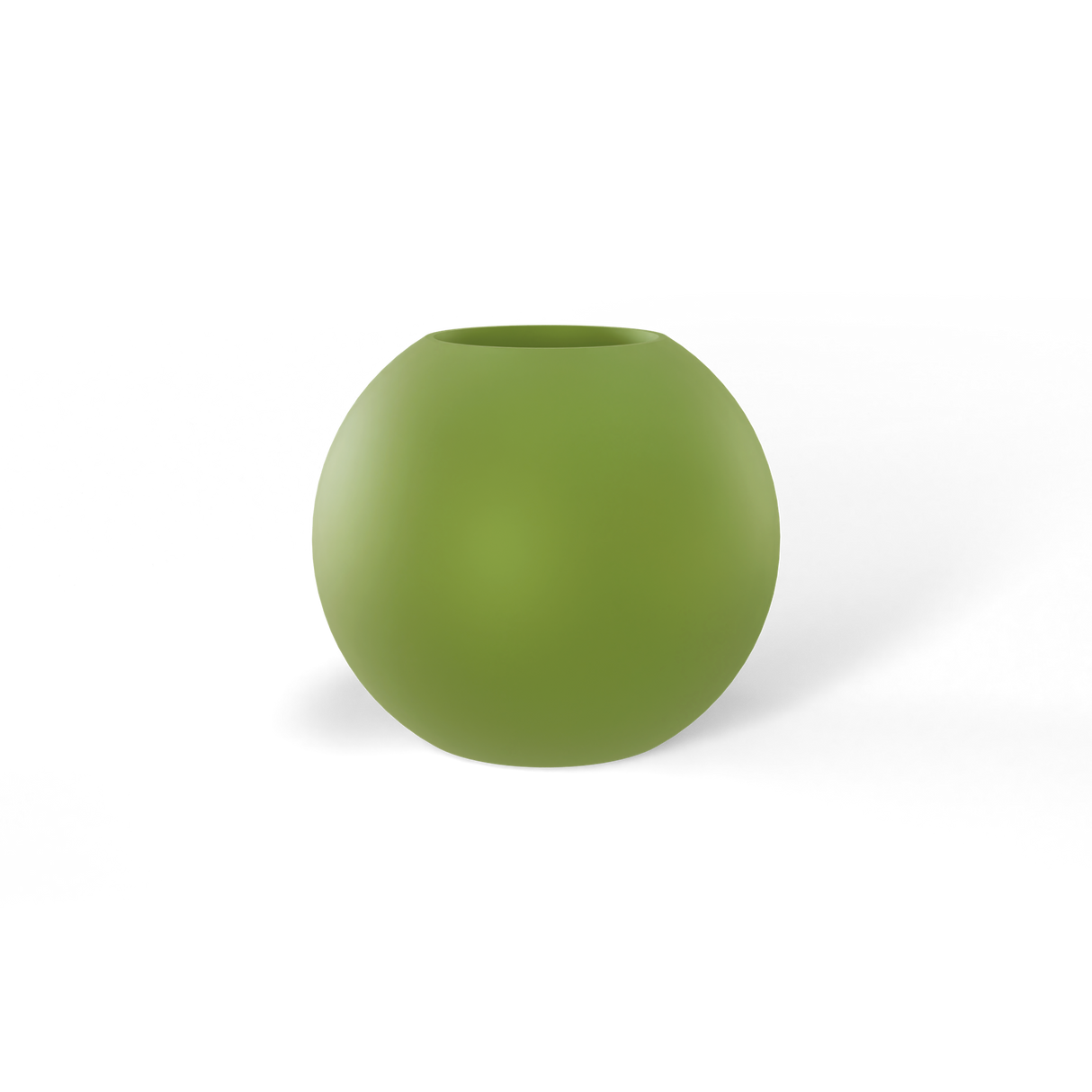 Globe round sphere fiberglass planter in satin green