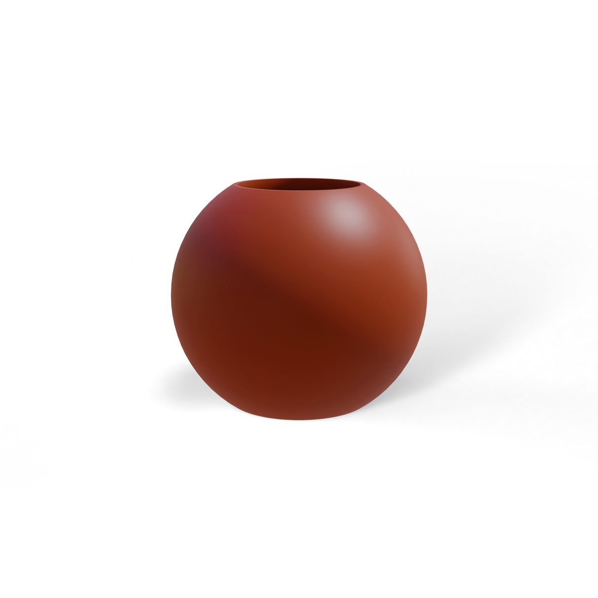 Globe round sphere fiberglass planter in matte terracotta