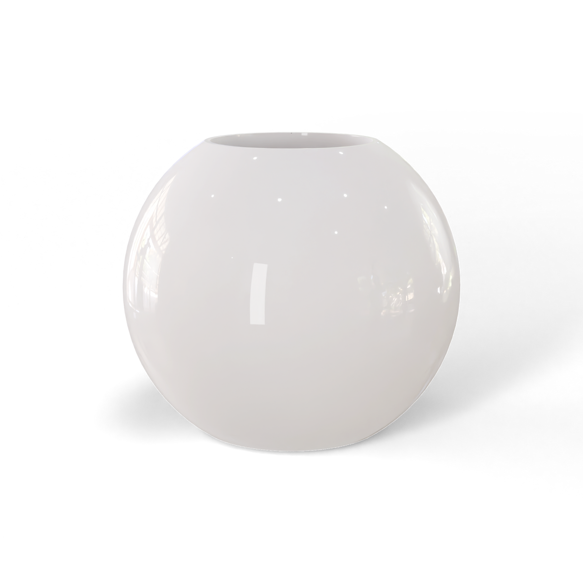 Globe fiberglass planter in Gloss Bright White, studio render