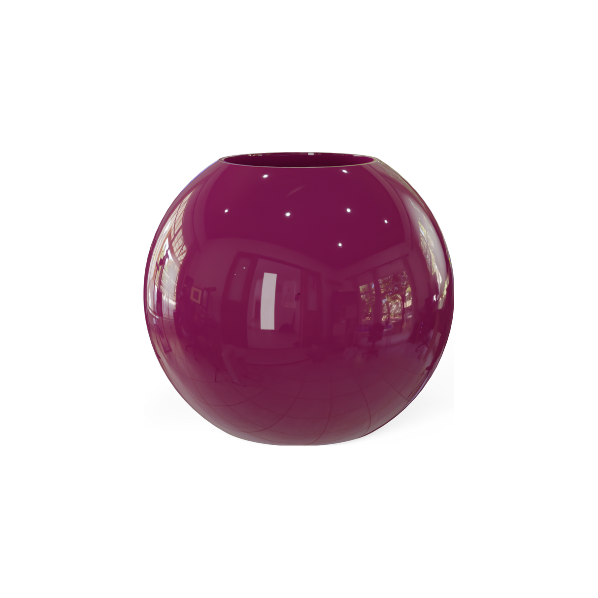 Globe round sphere fiberglass planter in Gloss Eggplant