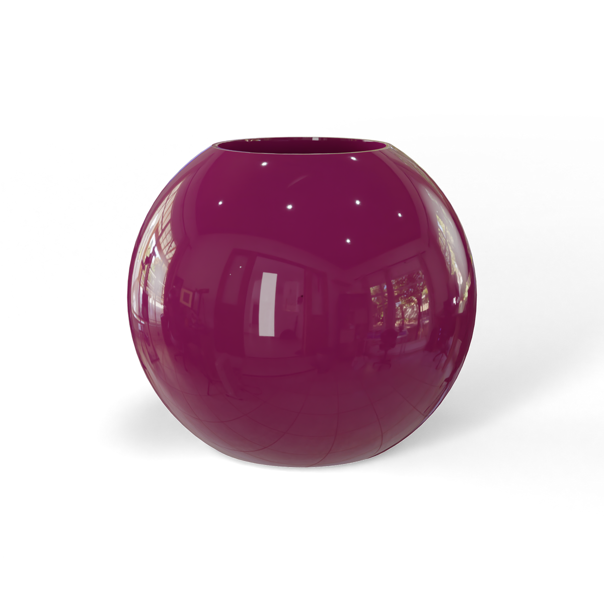 Globe fiberglass planter in Gloss Eggplant, studio render