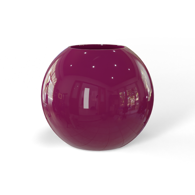 Globe fiberglass planter in Gloss Eggplant, studio render