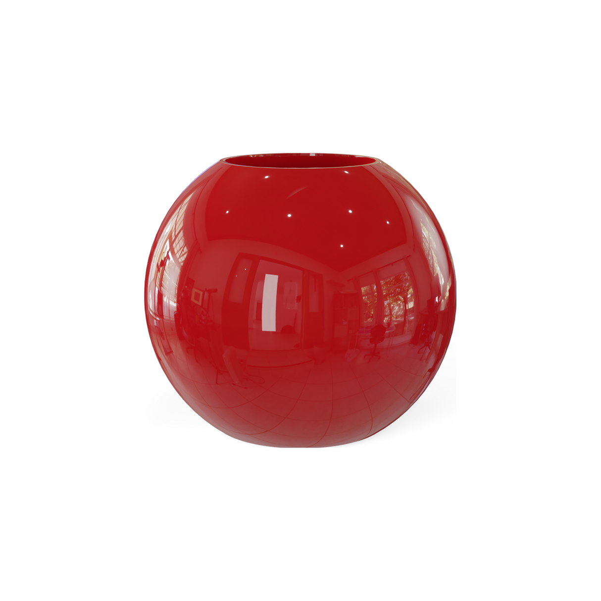 Globe round sphere fiberglass planter in Gloss Red