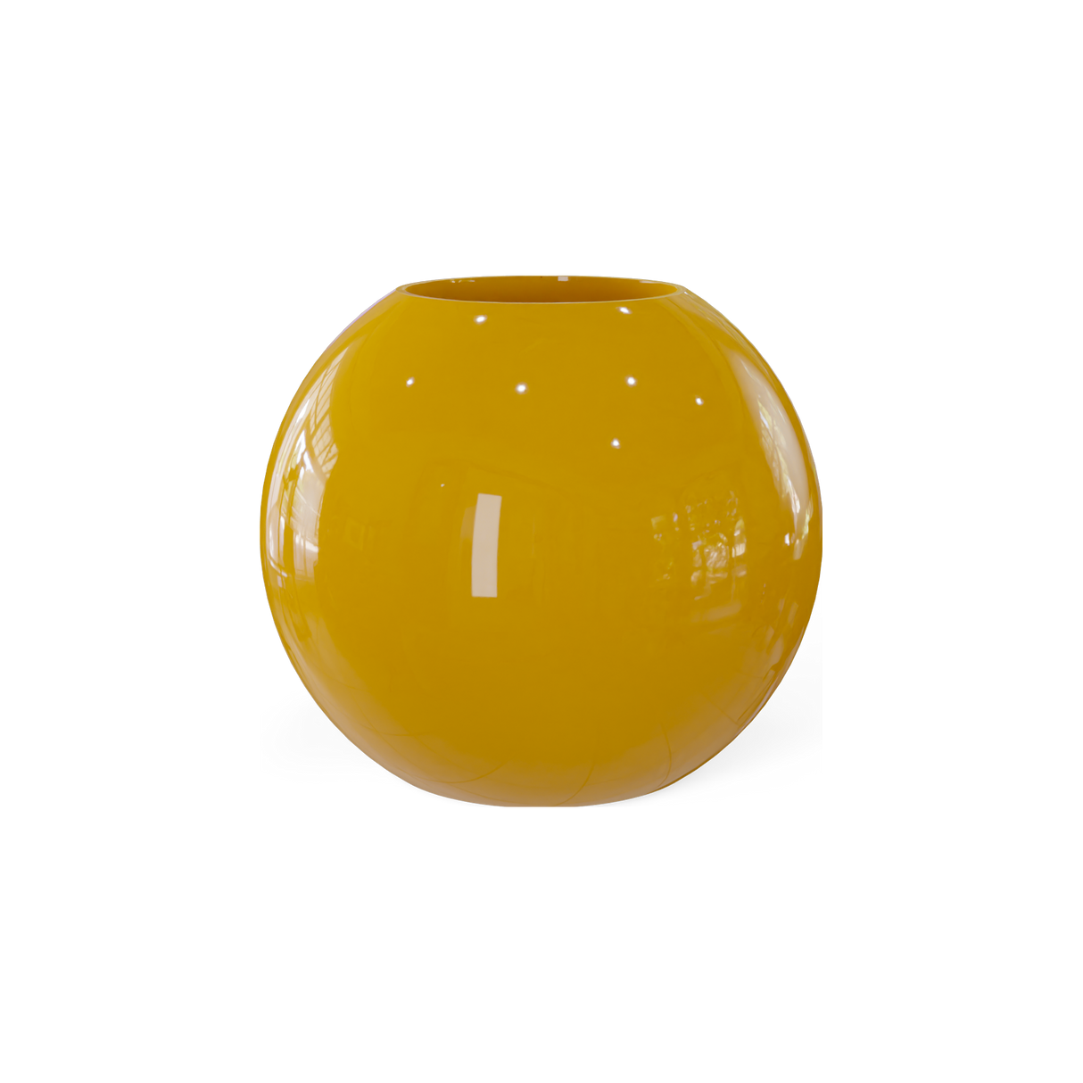 Globe round sphere fiberglass planter in Gloss Saffron