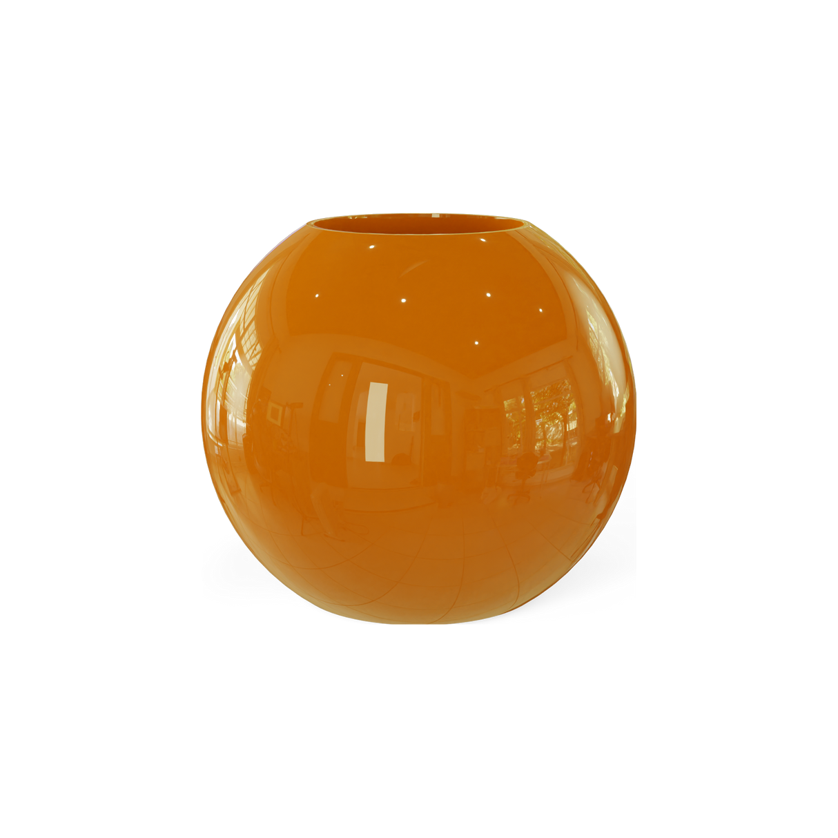 Globe round sphere fiberglass planter in Gloss Tangerine