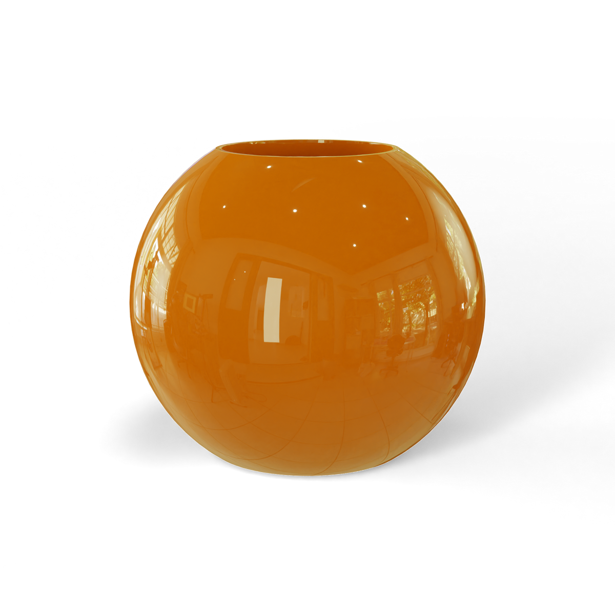 Globe fiberglass planter in Gloss Tangerine, studio render