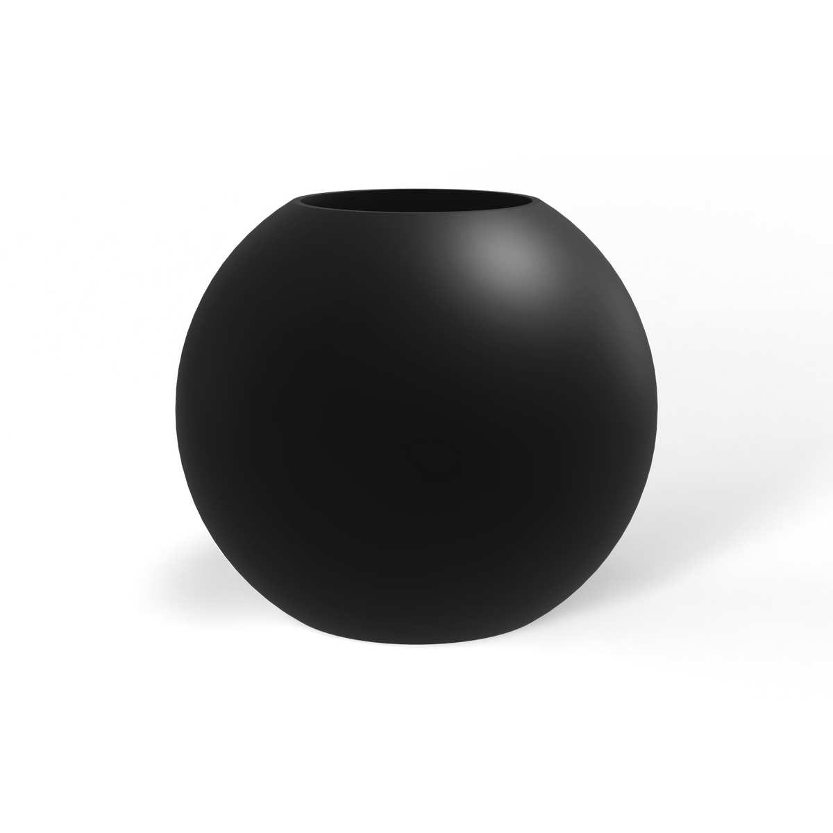 Globe fiberglass planter in Matte Black, studio render