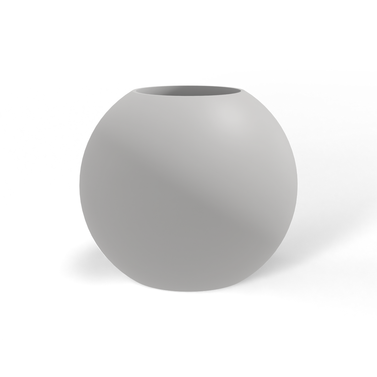 Globe fiberglass planter in Matte Cement Grey, studio render