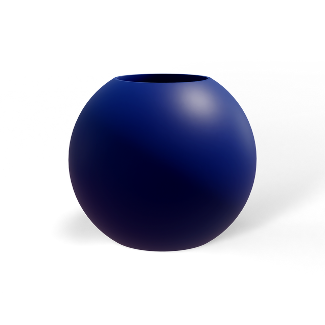Globe fiberglass planter in Matte Cobalt Blue, studio render