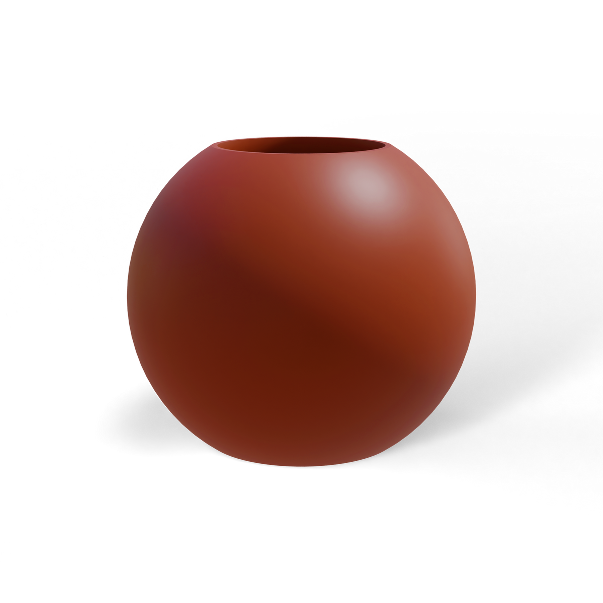 Globe fiberglass planter in Matte Terra Cotta, studio render