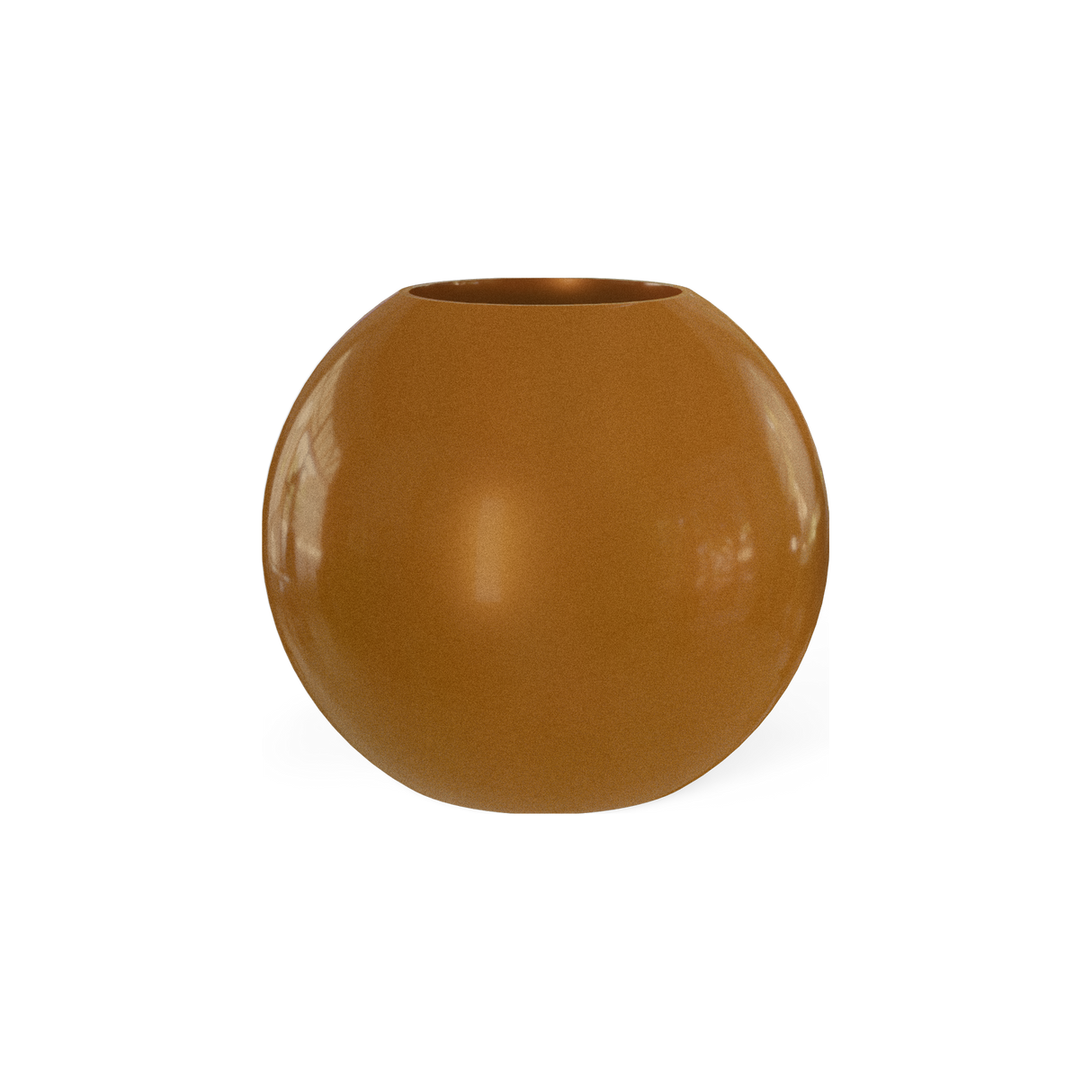 Globe round sphere fiberglass planter in Metallic Bronze