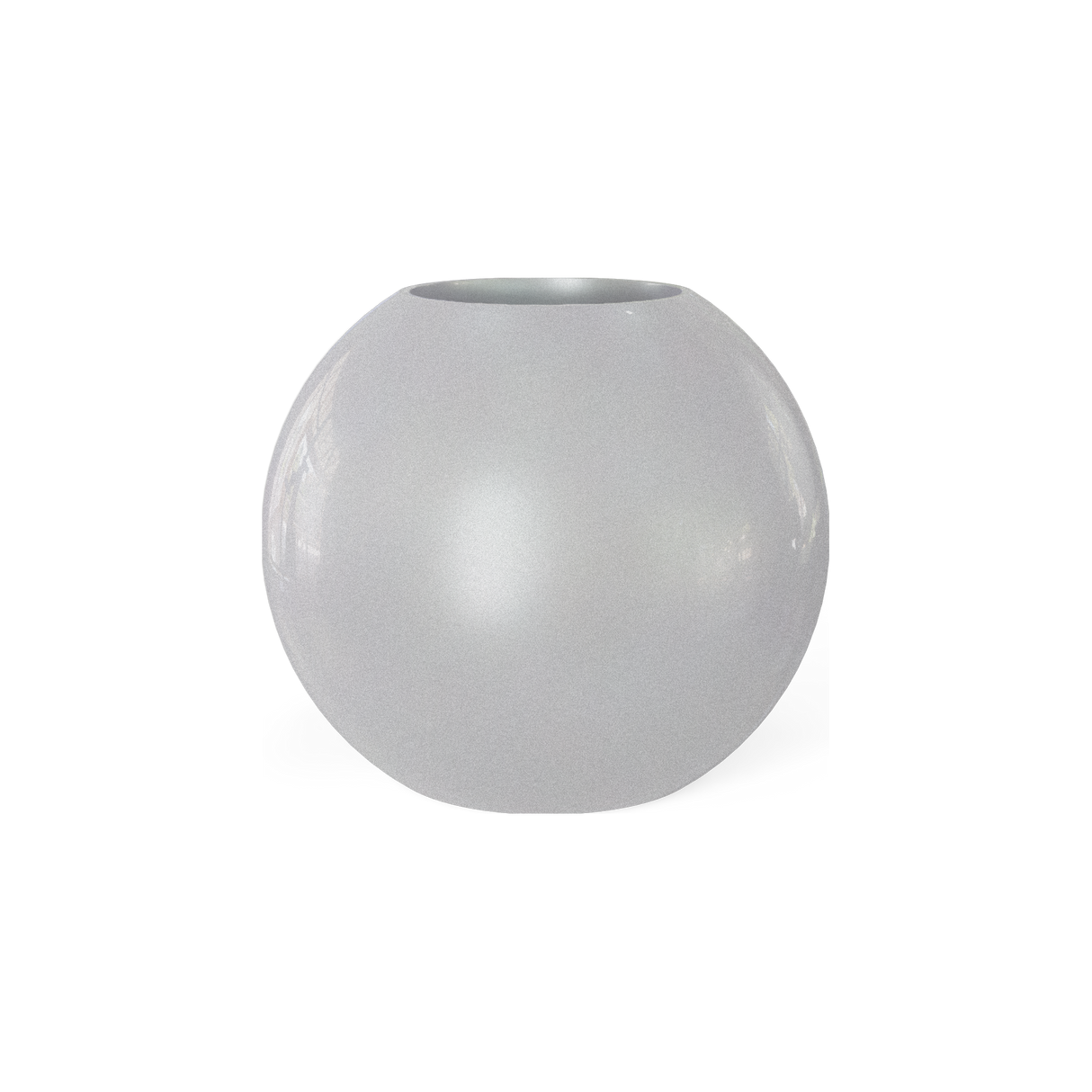 Globe round sphere fiberglass planter in Metallic Silver