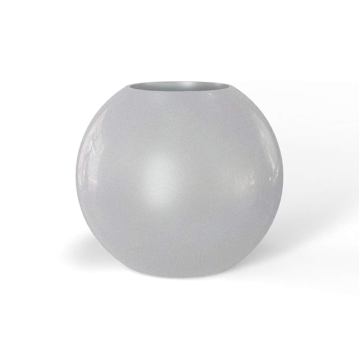 Globe fiberglass planter in Metallic Silver, studio render