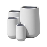 Hayden urn fiberglass planter shown in all sizes side by side in a studio render for comparing sizes: D 13 in × 20 in, D 17 in × 23 in, D 20 in × 29 in