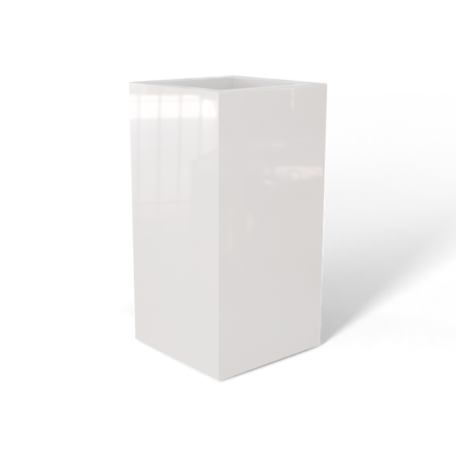 Hollywood corner fiberglass planter in Gloss Bright White, 12 × 12 × 24 in, studio render