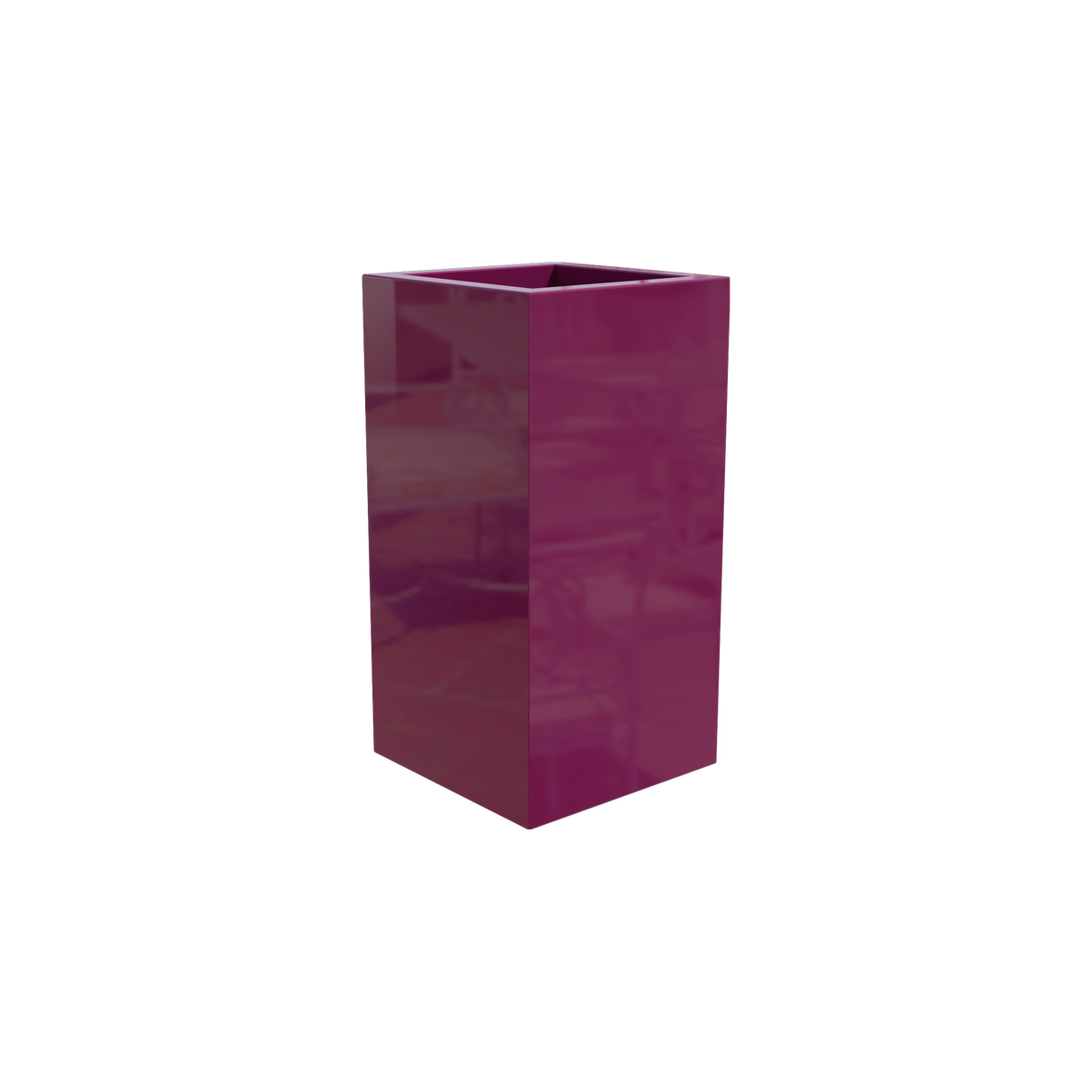 Hollywood corner fiberglass planter in Gloss Eggplant