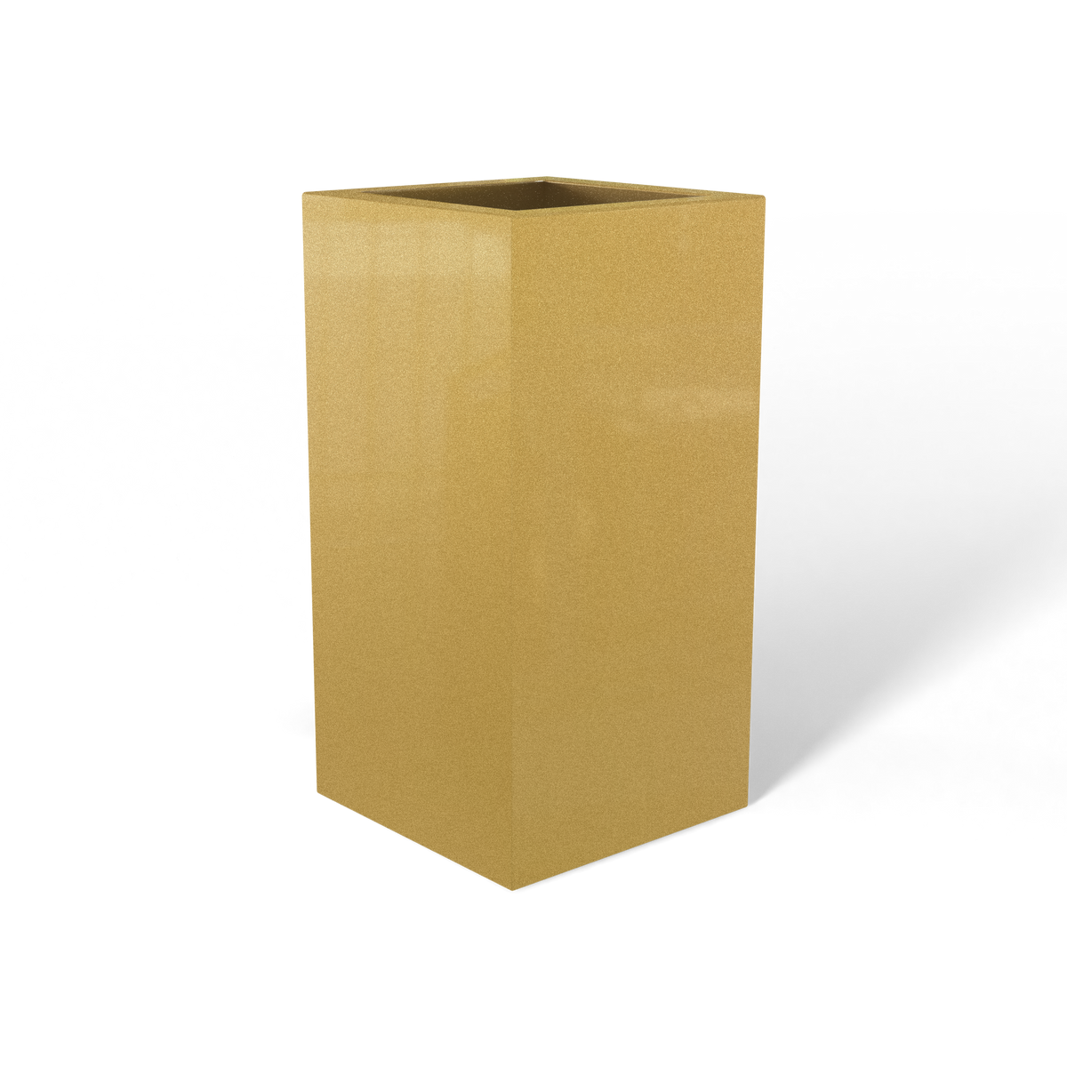 Hollywood corner fiberglass planter in Gloss Metallic Gold, 12 × 12 × 24 in, studio render