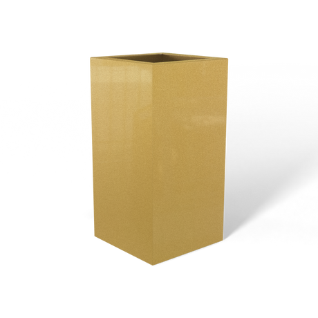 Hollywood corner fiberglass planter in Gloss Metallic Gold, 12 × 12 × 24 in, studio render