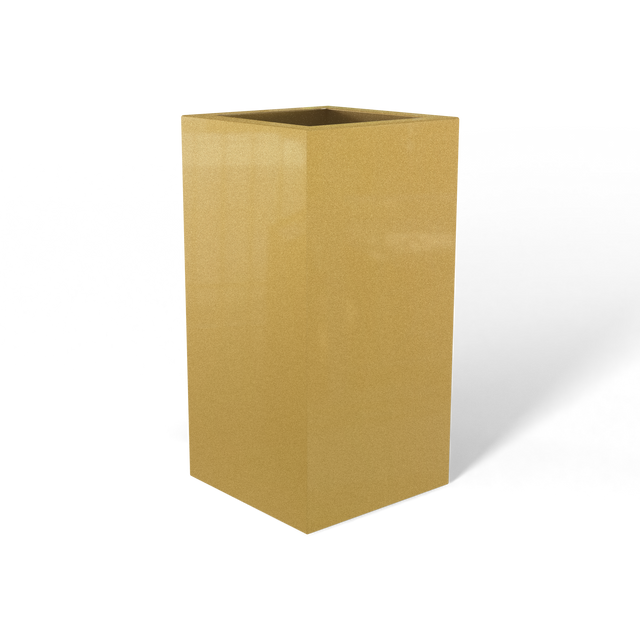 Hollywood corner fiberglass planter in Gloss Metallic Gold, 12 × 12 × 24 in, studio render
