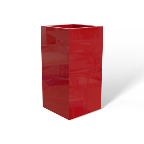 Hollywood corner fiberglass planter in Gloss Red, 12 × 12 × 24 in, studio render