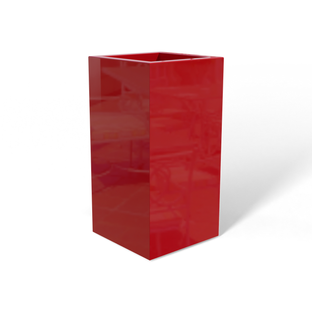 Hollywood corner fiberglass planter in Gloss Red, 12 × 12 × 24 in, studio render