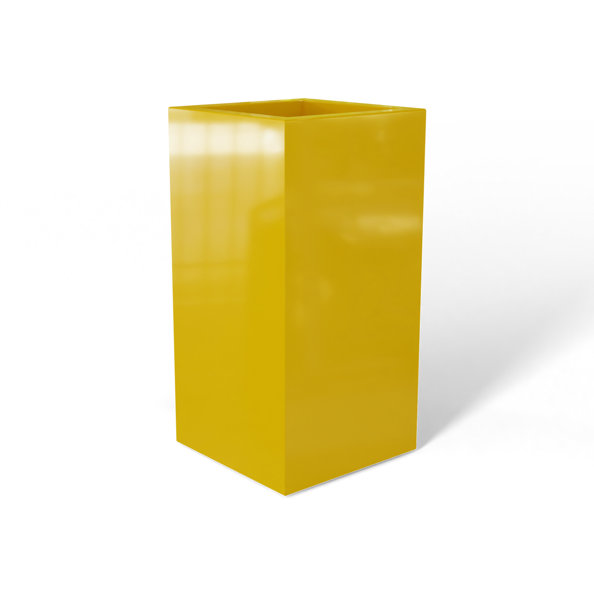 Hollywood corner fiberglass planter in Gloss Saffron, 12 × 12 × 24 in, studio render