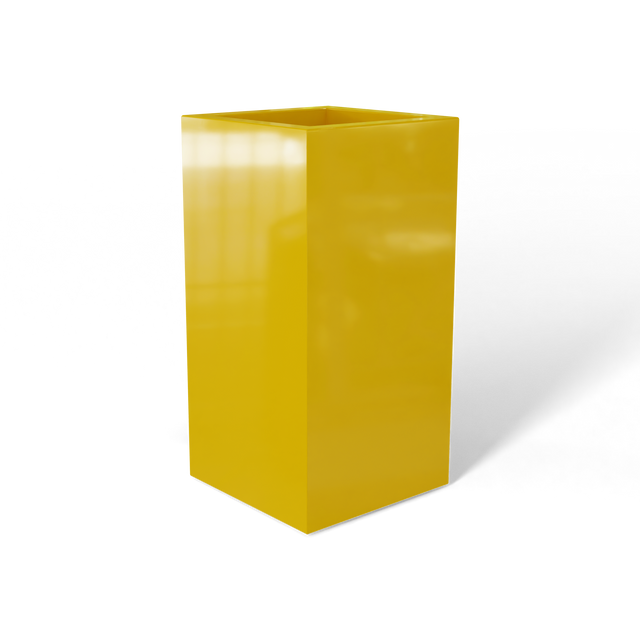 Hollywood corner fiberglass planter in Gloss Saffron, 12 × 12 × 24 in, studio render