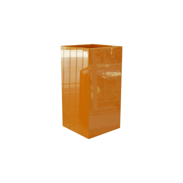 Hollywood corner fiberglass planter in Gloss Tangerine