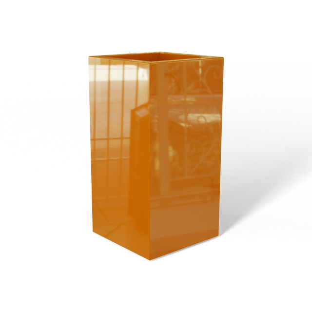 Hollywood corner fiberglass planter in Gloss Tangerine, 12 × 12 × 24 in, studio render