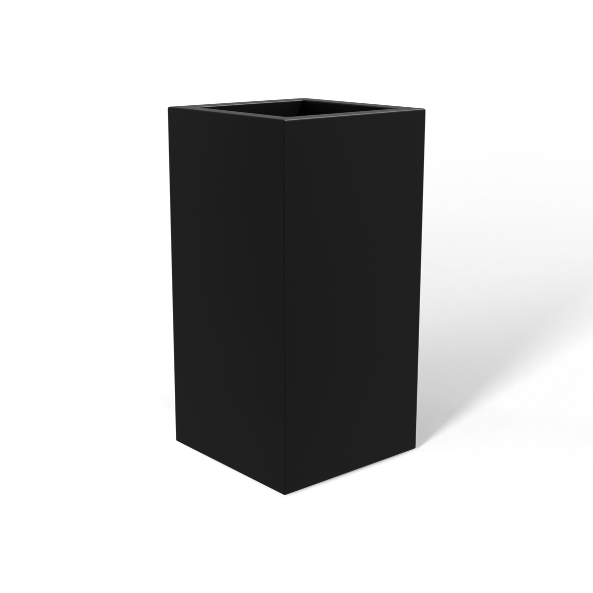 Hollywood corner fiberglass planter in Matte Black, 12 × 12 × 24 in, studio render
