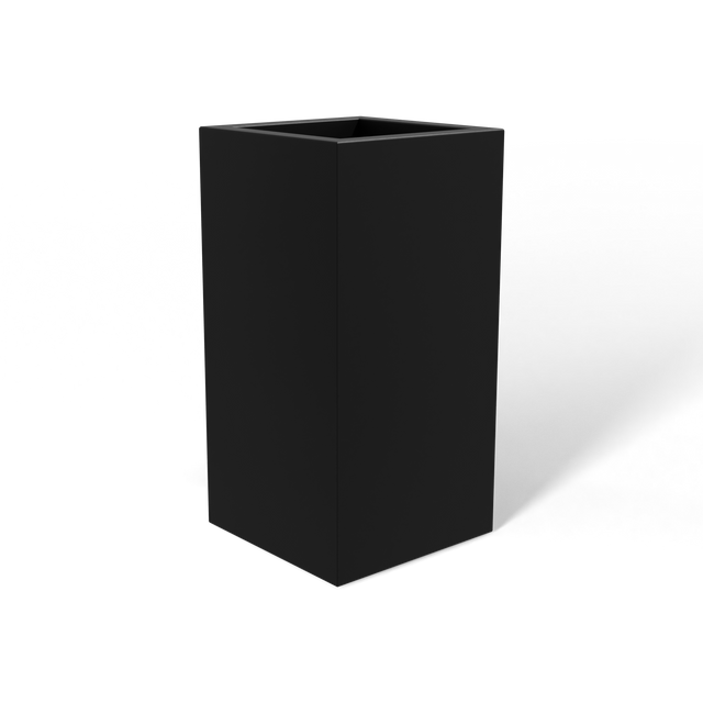 Hollywood corner fiberglass planter in Matte Black, 12 × 12 × 24 in, studio render