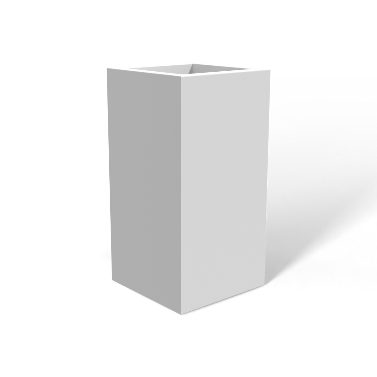 Hollywood corner fiberglass planter in Matte Bright White, 12 × 12 × 24 in, studio render