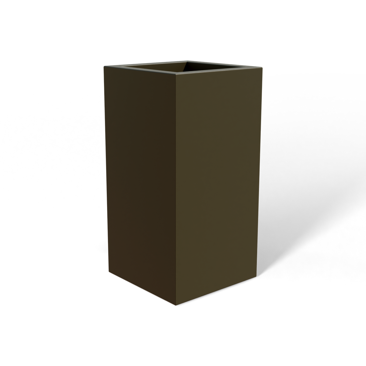 Hollywood corner fiberglass planter in Matte Bronze, 12 × 12 × 24 in, studio render
