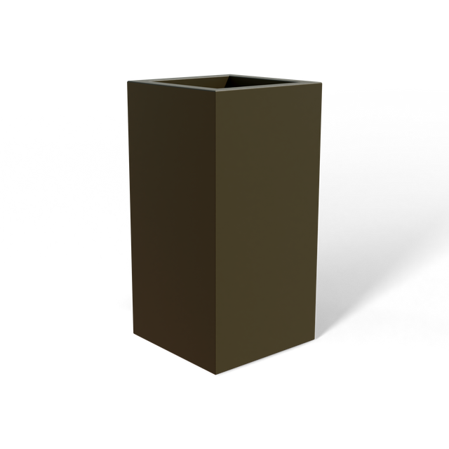 Hollywood corner fiberglass planter in Matte Bronze, 12 × 12 × 24 in, studio render