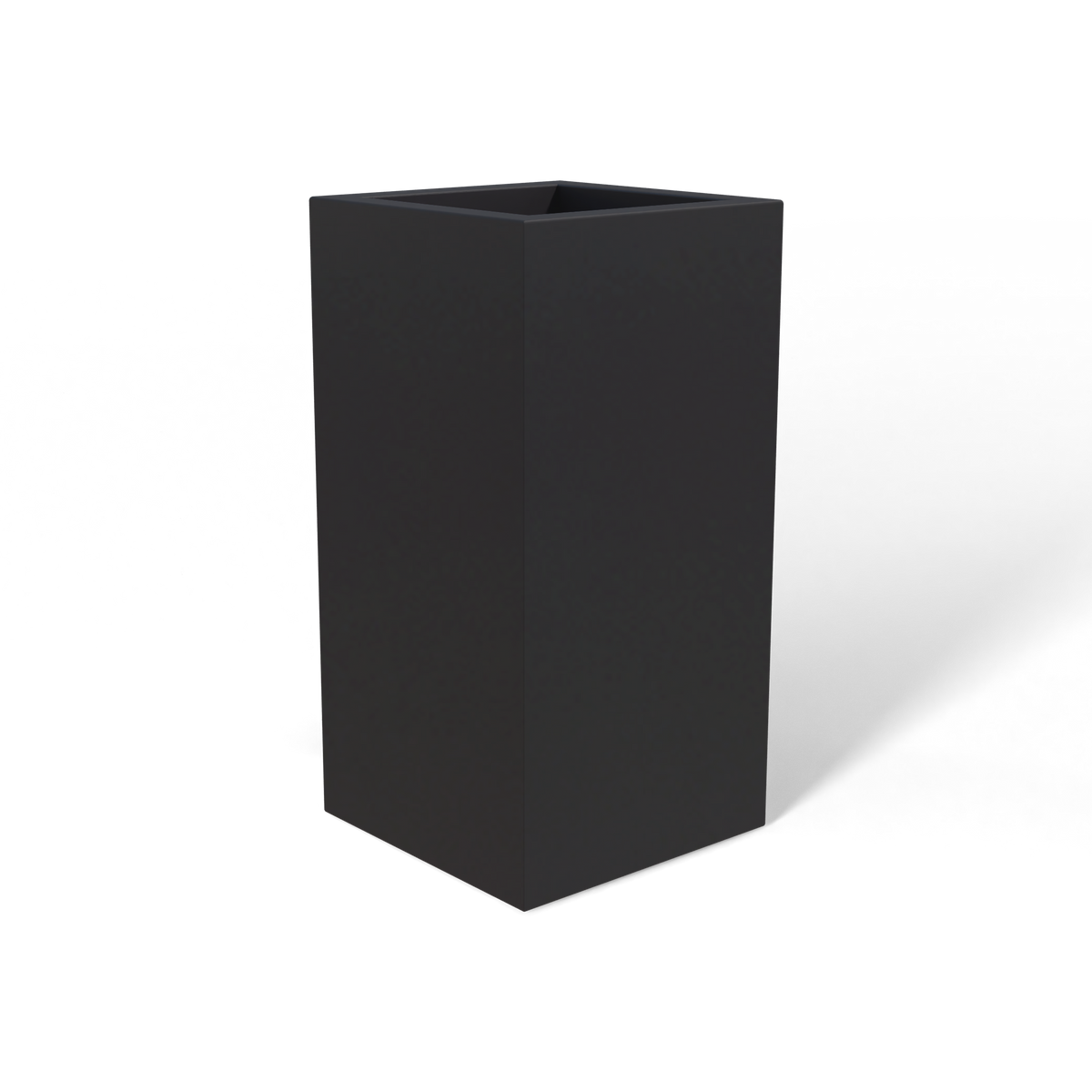 Hollywood corner fiberglass planter in Matte Charcoal, 12 × 12 × 24 in, studio render