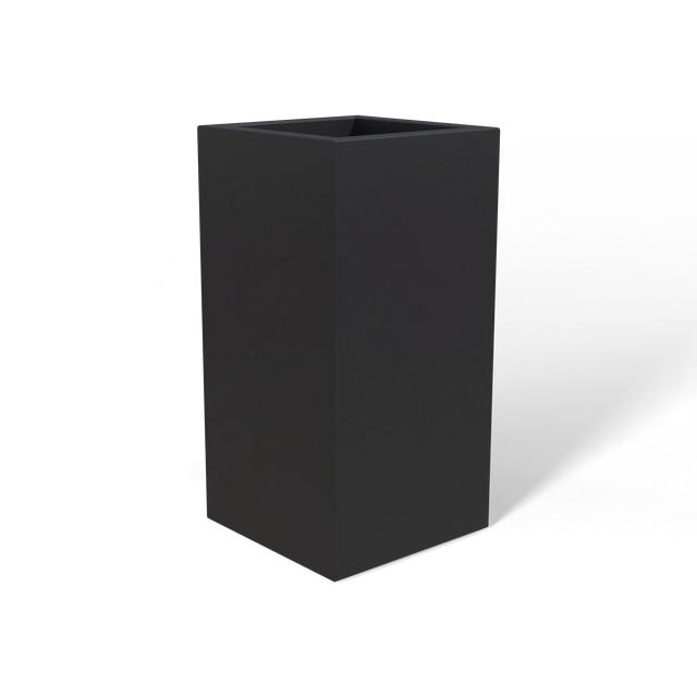 Hollywood corner fiberglass planter in Matte Charcoal, 12 × 12 × 24 in, studio render