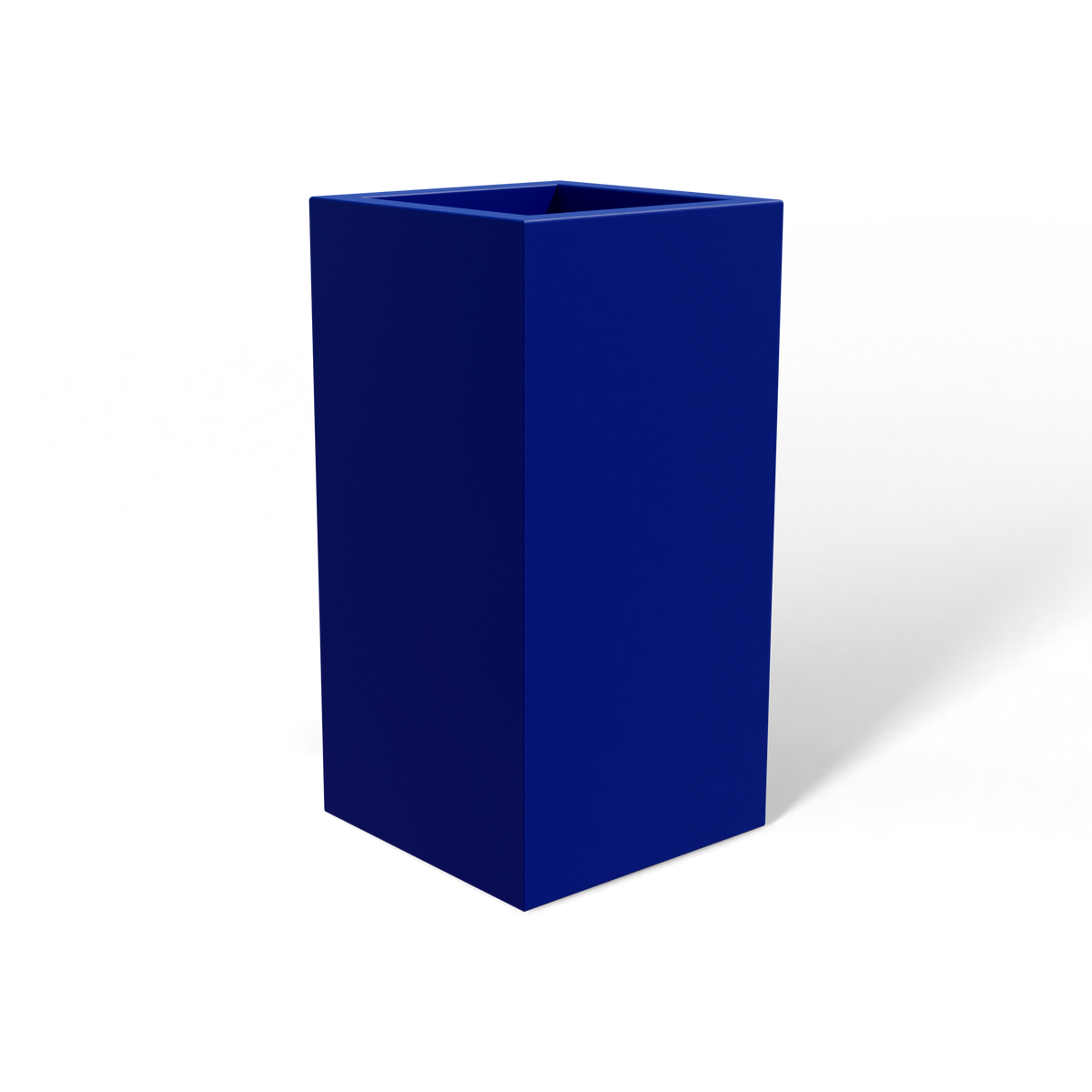 Hollywood corner fiberglass planter in Matte Cobalt Blue, 12 × 12 × 24 in, studio render