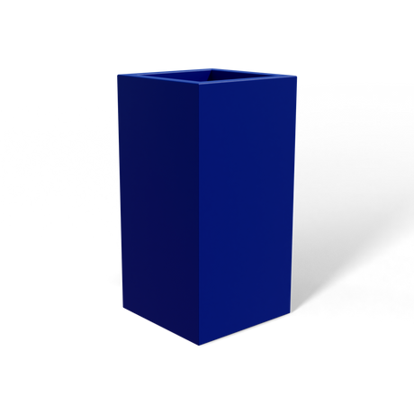 Hollywood corner fiberglass planter in Matte Cobalt Blue, 12 × 12 × 24 in, studio render